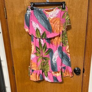 Pink Tropical Off-Shoulder Dress